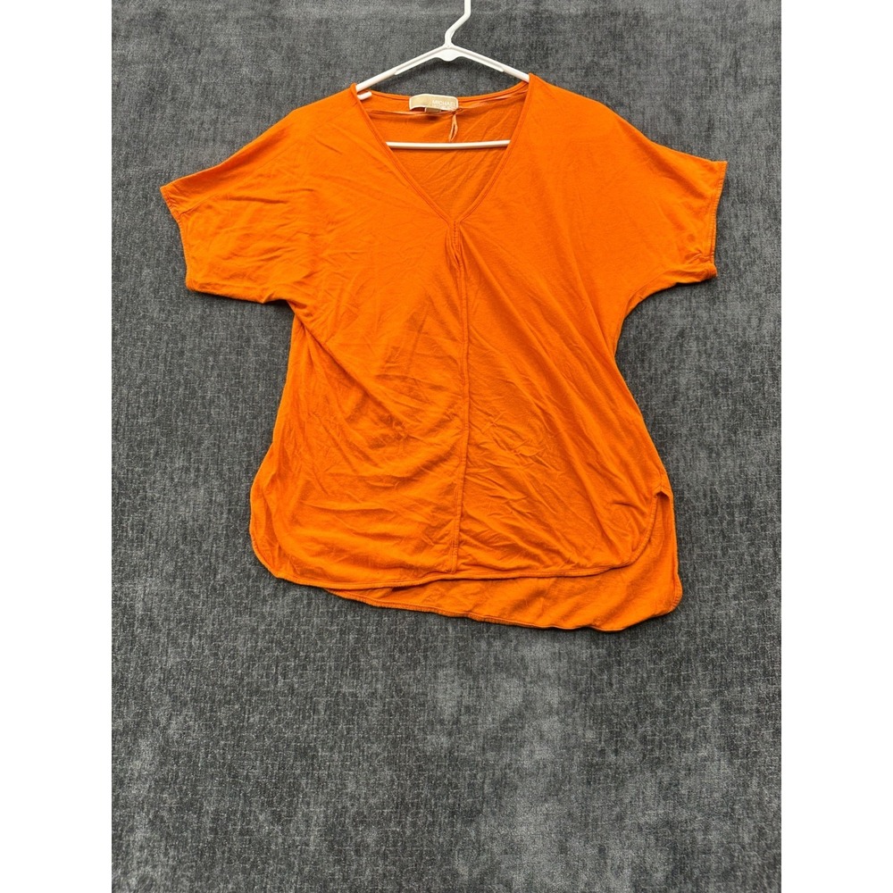 Michael Kors T Shirt Womens Medium Orange Dolman Sleeve V Neck Side Slit Comfort